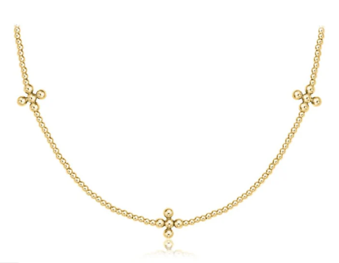 15in Choker Signature Cross Gold 2mm Bead