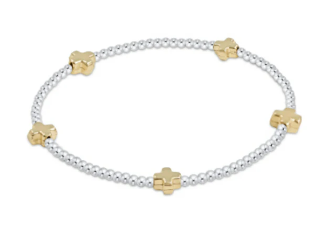 Signature Cross Small Mixed Metal 2mm Bracelet Gold