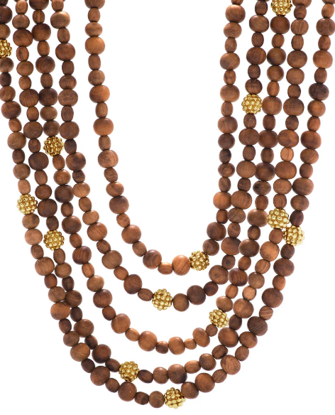 Earth Goddess Beads 5 Strand Teak Necklace