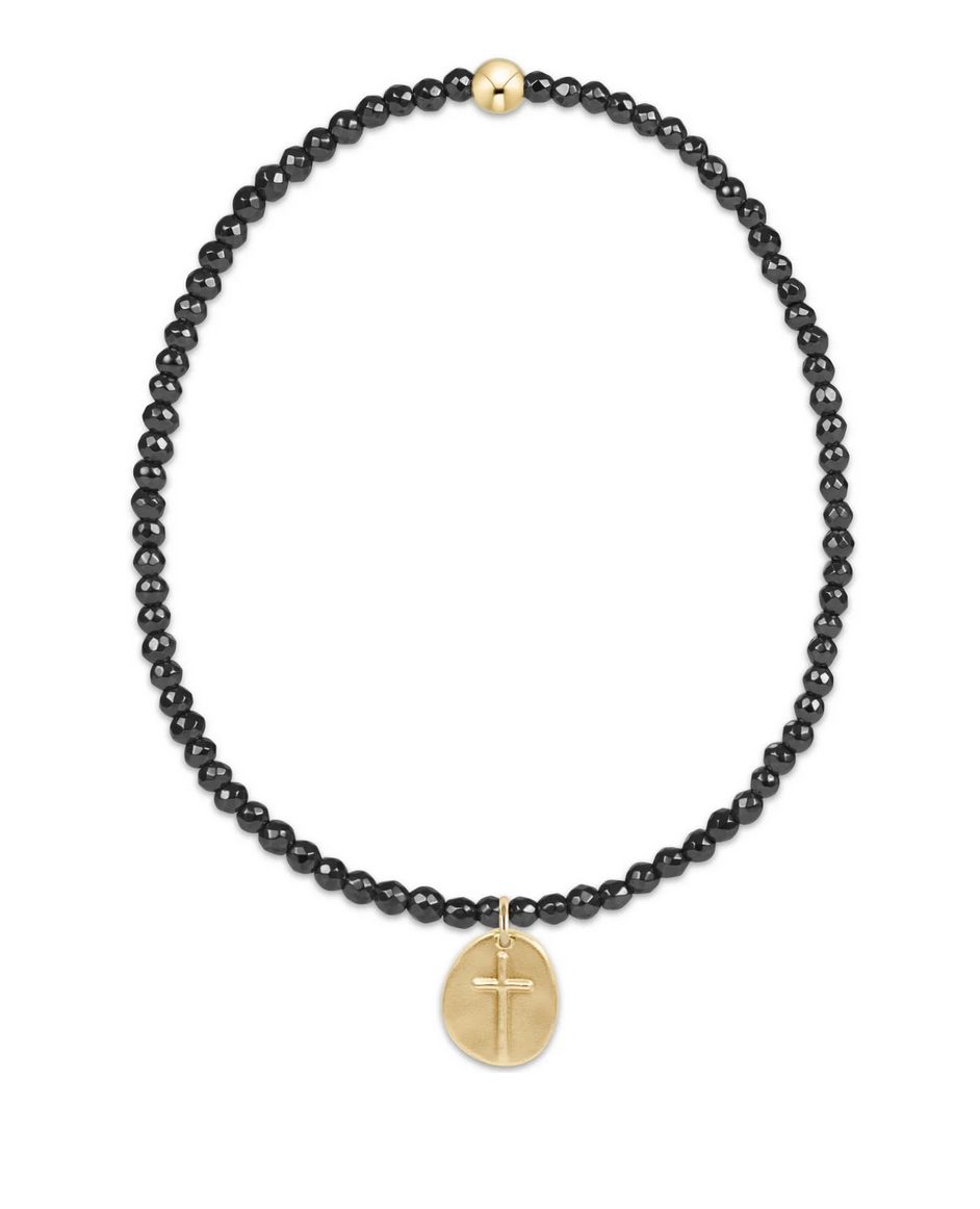 Faceted Hematite 2mm Bracelet Inspire Sm Gold Charm