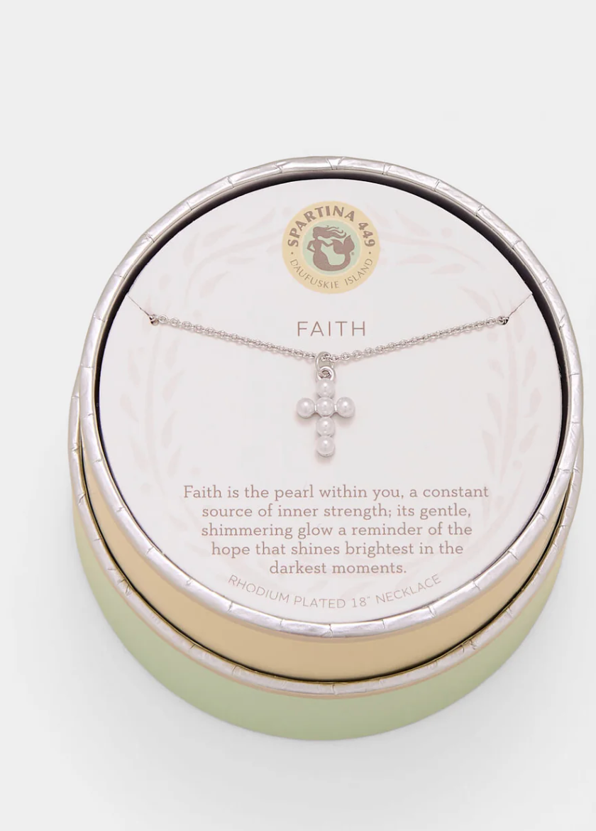 jx100001 Necklace Faith/Pearl Cross Sil